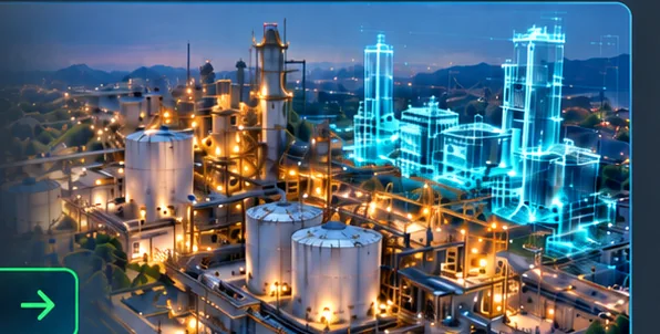 Imagen conceptual de planta industrial con modelos digitales